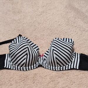Chic Striped Black and White Bra with Red Accent